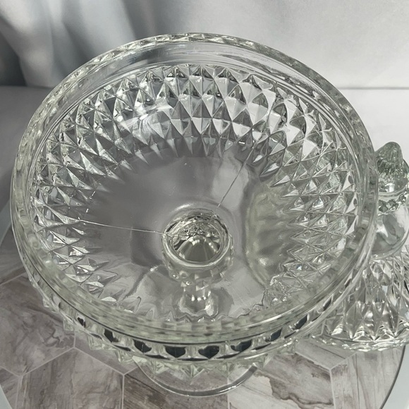 Vintage MCM Glass Diamond Point Clear Glass Lidded Candy/Nut Dish Elegant Classy - Picture 4 of 10